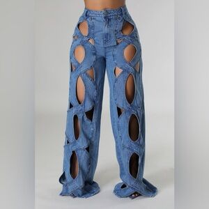 Denim cut out pants